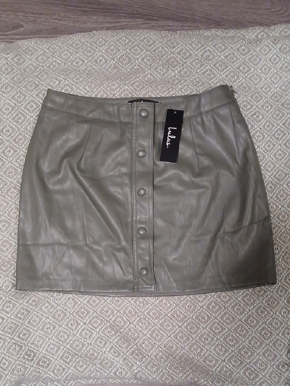Lulu's Olive Green Faux Leather Button-Front Mini Skirt